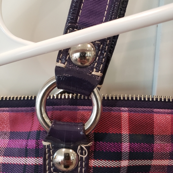 Coach Poppy Purple Plaid Tartan Glam Tote - Picture 11 of 16